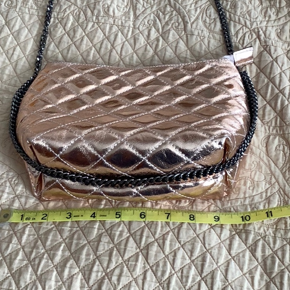 Borse in Pelle - Quilted Leather Crossbody Evening Bag - Blush Metallic color. - Picture 8 of 8
